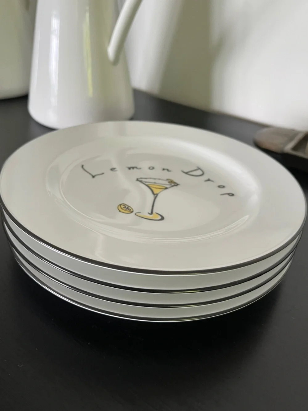 Pottery Barn Vintage Martini Cocktail Appetizer Dessert Plates  Set of 4